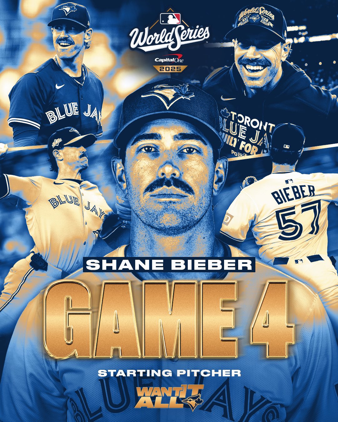 Blue Jays promotional image for the game featuring a photo montage of Shane Bieber, tonight's starting pitcher