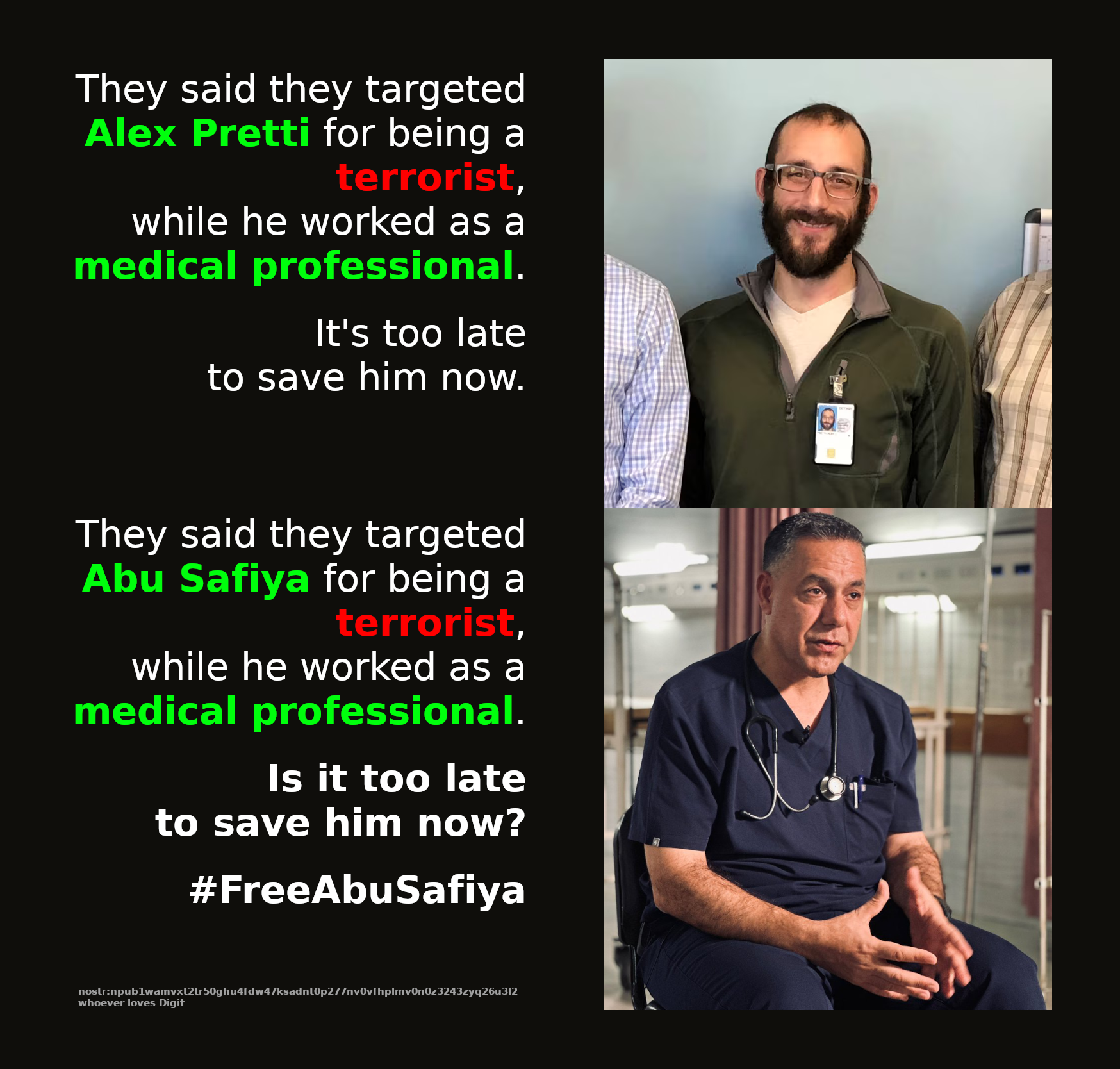 Images of Alex Pretti and Dr. Abu Safiya